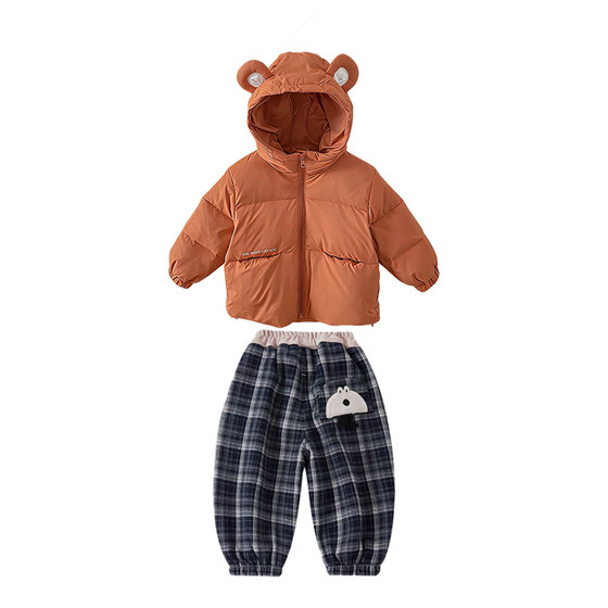 
Baby boy suit, winter baby clothes, warm outing, winter clothing, small month old down jacket, jacket and pants two-piece set