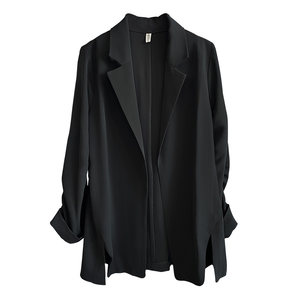 
2025 new spring and summer mid-length black windbreaker jacket thin small suit women's simple suit versatile casual