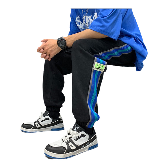 
Sports pants men's spring new striped sweatpants students casual loose fat plus fat plus size pants plus size men's clothing