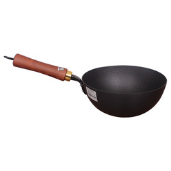 Cast iron wok flat bottom deep pot uncoated wok cooking noodle small iron pot portable outdoor pot cooking utensils for soup
