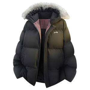 
Guirenniao hooded cotton coat for men, winter parka for women, fur collar coat for men, thickened cotton coat, couple's cold weather clothing