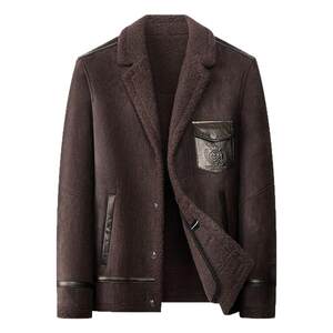 
Head-layer Haining genuine leather leather jacket men's fur integrated winter suit collar short leather jacket men's lamb fur jacket