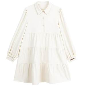 
KEIKO [Anti-wrinkle draping] sweet puff sleeve polo collar dress 25 autumn puffy slim A-line shirt skirt