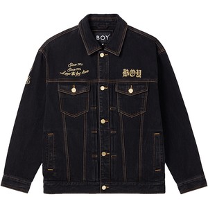 
BOYLONDON autumn men and women same style gold three-dimensional embroidered trendy cool denim jacket N50800