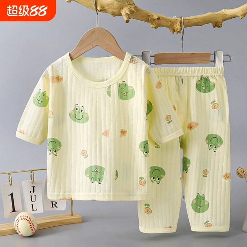 Детская хлопковая пижама подходит для мужчин и женщин, летний тонкий детский демисезонный комплект