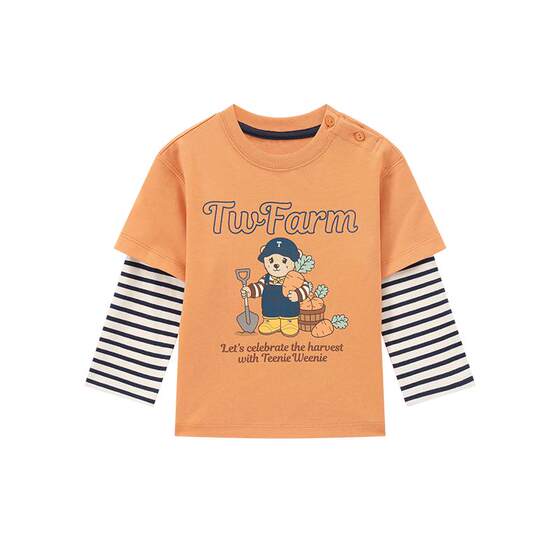 
TeenieWeenie Kids Bear Children's Clothing 25 Years Model Male and Female Baby Contrast Color Fake Two-piece Long Sleeve T-Shirt