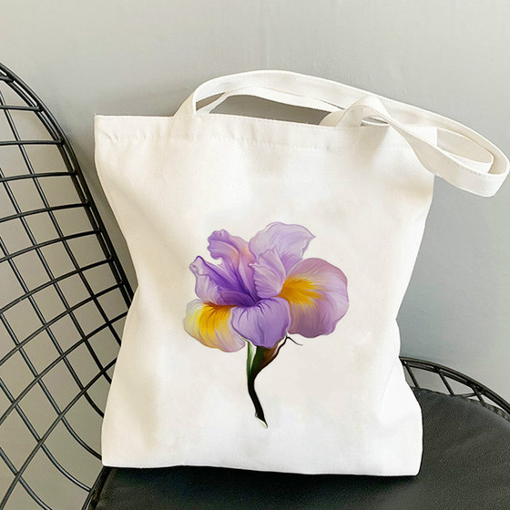 Flower Canvas Tote Bag 优雅鲜花印花大容量手提单肩帆布包袋子