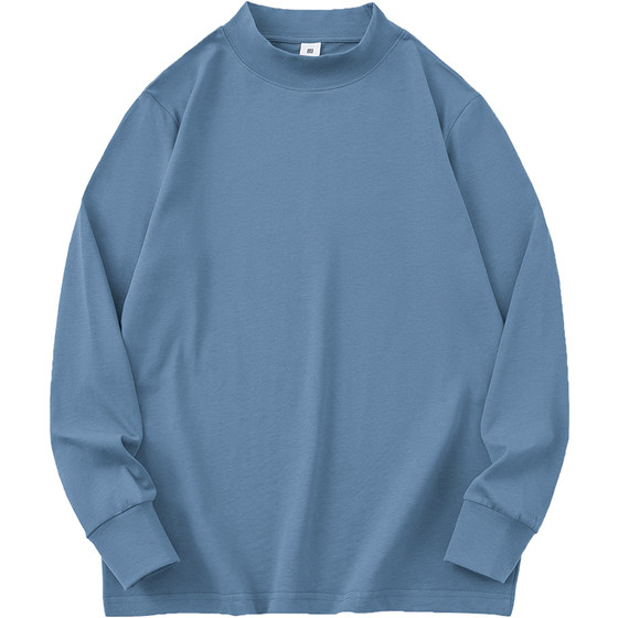 
Heavy cotton T-shirt men's long-sleeved mercerated cotton half-high collar inner bottom shirt mid-collar full-cotton autumn clothes solid color shirt