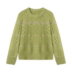 
Even Yiwen [Spring Water First Born] Korean high-intellectual autumn and winter wool twist thickened knitted long-sleeved sweater