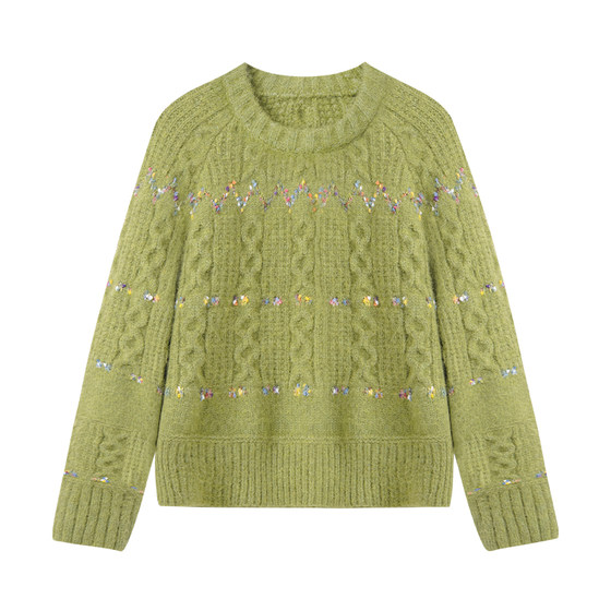 
Even Yiwen [Spring Water First Born] Korean high-intellectual autumn and winter wool twist thickened knitted long-sleeved sweater