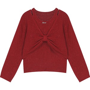 
Fairy's Pocket Bow Shiny Red Sweater Two-piece Set for Women 2026 Spring New Style Style Suit