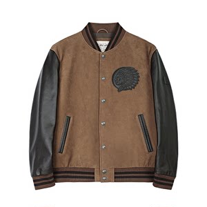 
MCS men's clothing originated from Marlboro's new autumn grinding cowhide color-blocking baseball leather jacket American street jacket