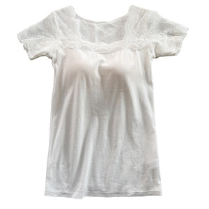 
Pure cotton short-sleeved cup bra and vest all-in-one women's underwear with breast pads lace armpit sweat-absorbent bottoming N216