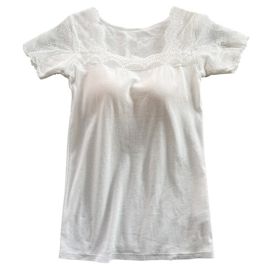 
Pure cotton short-sleeved cup bra and vest all-in-one women's underwear with breast pads lace armpit sweat-absorbent bottoming N216