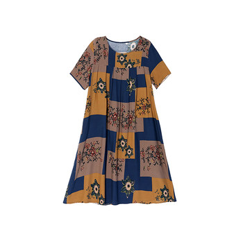 
Mom's dress fashion new short-sleeved faux cotton skirt