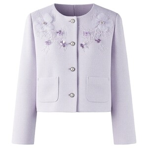 
Qiushui Yiren Casual and Elegant Purple Tweed Top 2026 Spring New Versatile Three-dimensional Floral Decorated Short Jacket