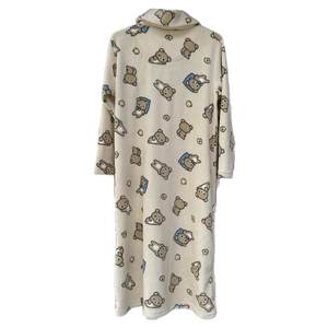 Free shipping daily stand collar neck guard cartoon bear pullover long sleeve coral velvet home skirt loose casual long nightgown for women
