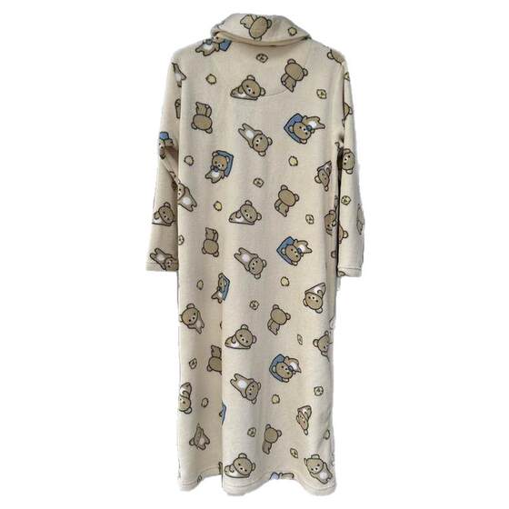 Free shipping daily stand collar neck guard cartoon bear pullover long sleeve coral velvet home skirt loose casual long nightgown for women
