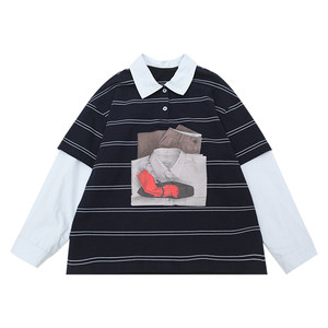 
Boys' long-sleeved T-shirt 2026 spring new style children's fake two-piece T-shirt lapel top medium and large children's POLO shirt trendy