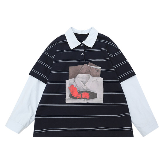 
Boys' long-sleeved T-shirt 2026 spring new style children's fake two-piece T-shirt lapel top medium and large children's POLO shirt trendy