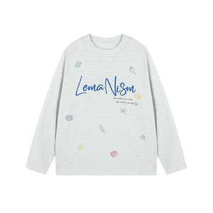 
lemanism American trendy letter printed striped long-sleeved T-shirt for men 2026 spring couple tops for women
