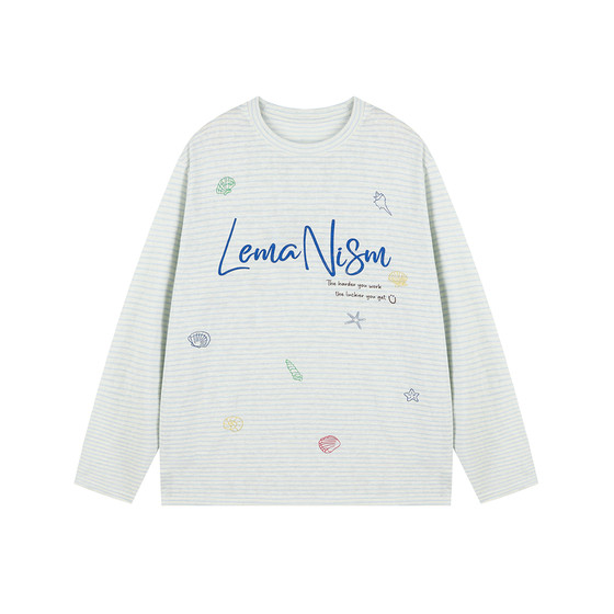 
lemanism American trendy letter printed striped long-sleeved T-shirt for men 2026 spring couple tops for women