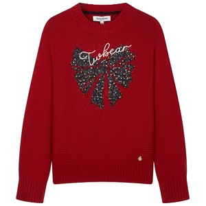 
TeenieWeenie Bear Red Sweater Women's Winter Round Collar College Design Fashion Pullover Knit Top