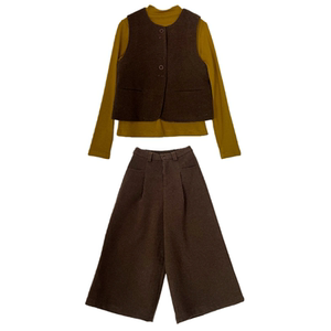 
Xiaoxiaojia Small size woolen vest wide-leg pants + velvet half turtleneck bottoming shirt three-piece suit for slimming