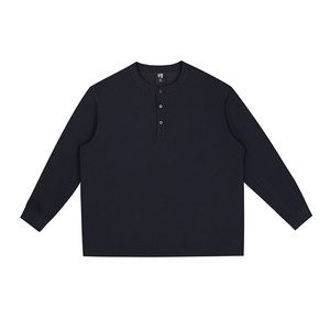 
Half ink large size men's long-sleeved T-shirt spring new waffle loose round neck base shirt plus fat plus spring suit