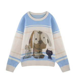 
BJHG reckless imitation mink sweater for men in winter new trendy brand animal print round neck heavyweight sweater for women