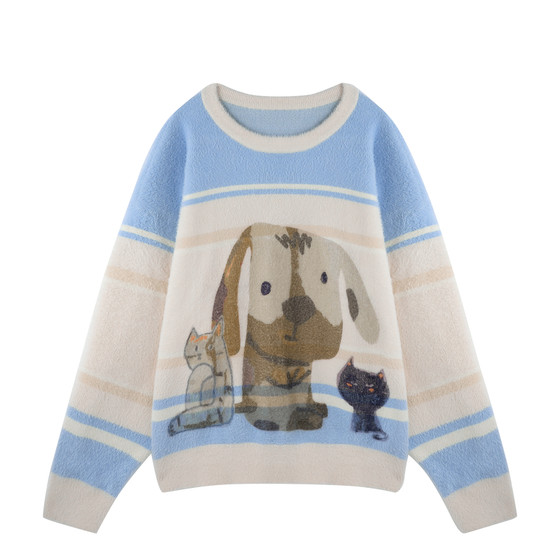 
BJHG reckless imitation mink sweater for men in winter new trendy brand animal print round neck heavyweight sweater for women