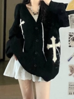 Японский ретро черный демисезонный сексуальный свитер, осенняя куртка, трикотажный кардиган, жакет