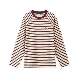 
Sanfu 2026 Spring New Dachshund Dog Embroidered Striped Long Sleeve T-Shirt Men's Loose Round Neck Bottoming Shirt 513207