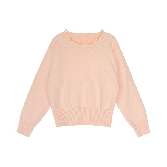 
Mimizi is slightly fat, plus size fat mm' fresh water pink pearl' pure desire pullover loose long-sleeved two-wear knitted sweater