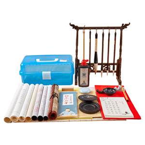 Writing brush set for beginners, primary school students, children's study, four treasures, writing brush, copybook, pen, ink, paper, inkstone, regular script and third grade calligraphy supplies, beginner's entry box every day
