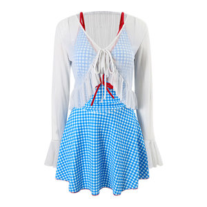 
Celebrity swimsuits for women pure desire girls high-end slim blue plaid sexy three-piece set large size hot spring