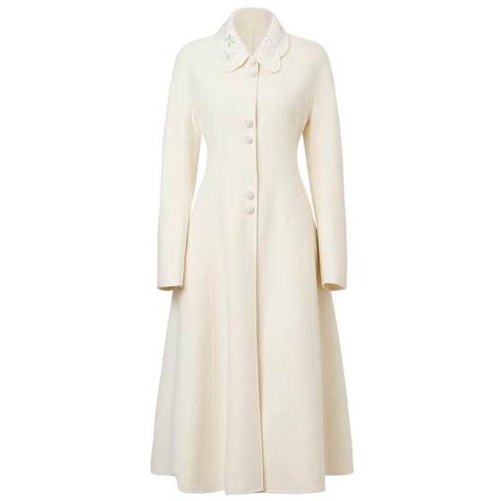 MAXRIENY minimalist Hepburn style wool coat women's French retro mid-length umbrella hem coat