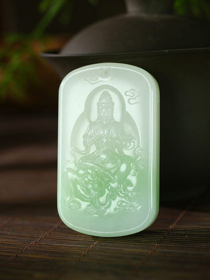 (ບໍ່ມີການເຈລະຈາ) Hotan Jade Green Puxian Bodhisattva Pendant Jade Brand Run Yuyuan Pendant Jade Pendant 54g