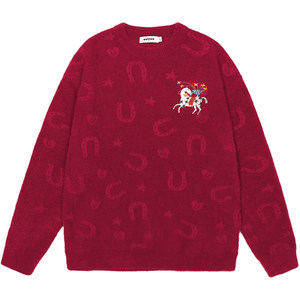 
GUUKA Year of the Horse animal year clothes imitation mink red sweater winter men's new couple's knitted sweater loose
