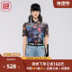 FISHING女装t恤女2024新款弹力印花复古盘扣立领针织上衣FGGB2021