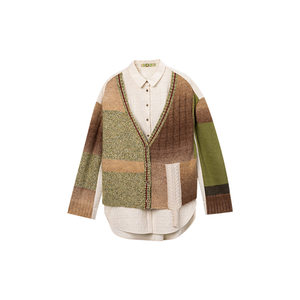 
Yicheng painted one off-shoulder loose fake two-piece spliced age-reducing literary mid-size woolen sweater jacket 14411O379