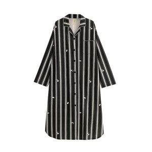 
Carrefen nightgown women's pajamas spring and autumn autumn pure cotton long-sleeved striped skirt cute panda long style can be worn outside