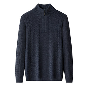 Shanghai spring bamboo winter extra thick cashmere sweater for men new half-high zipper collar middle-aged casual high-end knitted sweater

