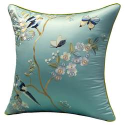 Flower and bird exquisite embroidery high-precision satin sofa cushion