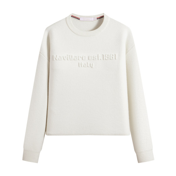 
Navigare Italian small sailboat round neck knitted sweater for women 2025 autumn and winter new three-dimensional patterned wool sweater