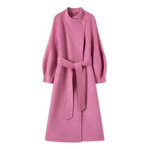 
Rose red double-sided cashmere coat for women mid-length 2025 autumn and winter new high-end lace-up wool jacket