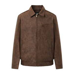 
POLOWALK men's leather jacket 2025 winter new men's retro commuter lapel plus velvet zipper leather jacket