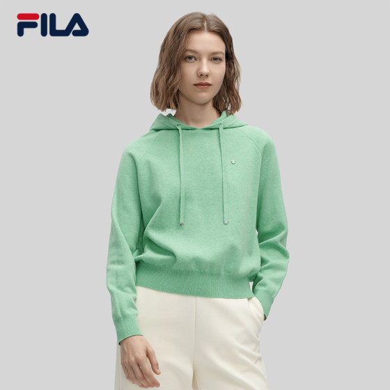 FILA Emerald斐乐女子编织衫2024冬新款时尚简约休闲舒适连帽上衣