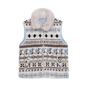 
Huanghuangjia Fair Isle Fur Collar Vest 2025 Winter New Retro College Plush Sleeveless Jacket for Women