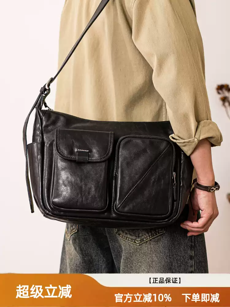 Genuine leather men's single-shoulder bag